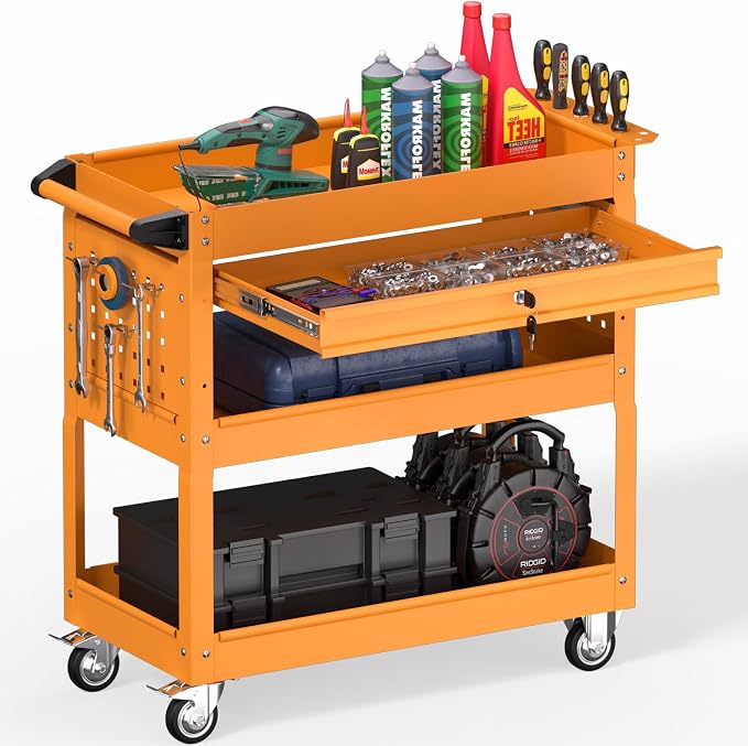 3 Tier Rolling Tool Cart on Wheels, Heavy Duty Service Cart Industrial Utility by Bettertoolsforbetterlife
