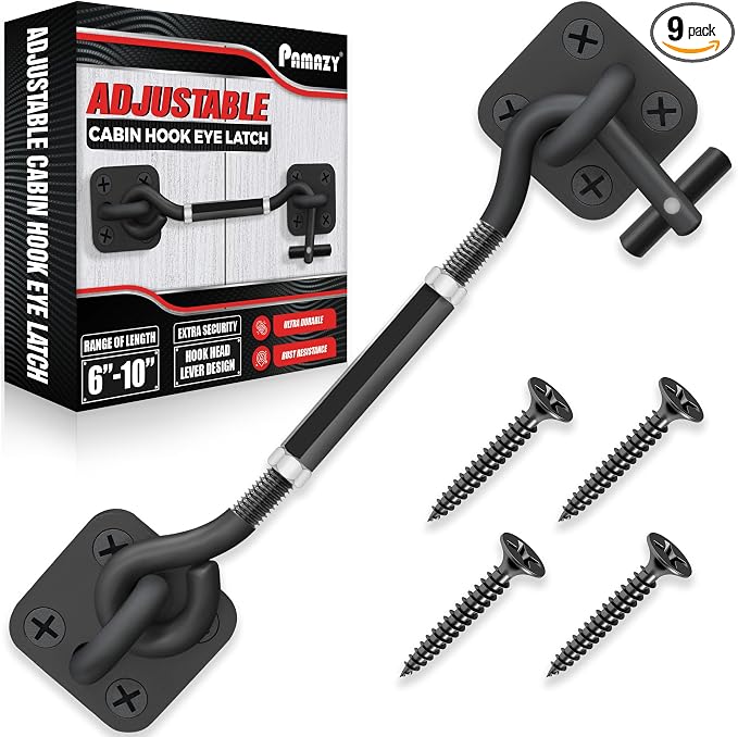 6”-10” Cabin Hook Eye Latch Gate, Heavy Duty 4 Mounting Points Bracket by Pamazy