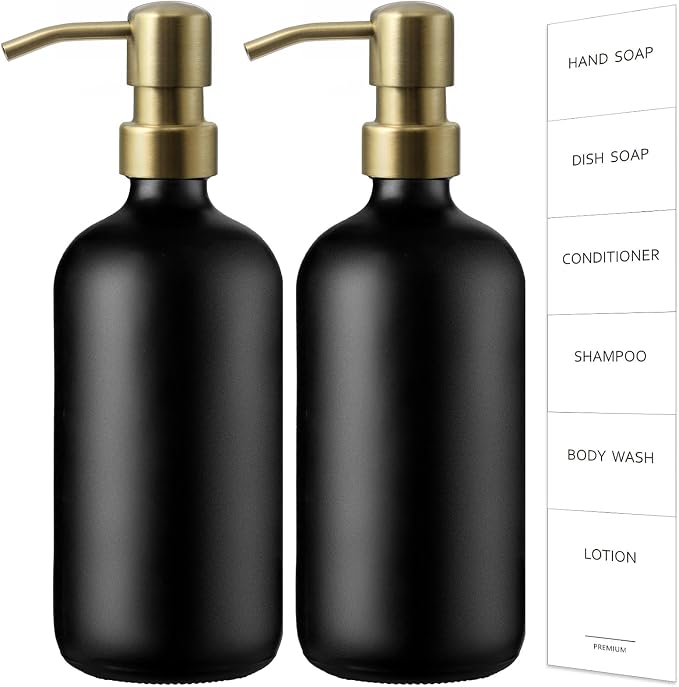 GMISUN Gold Soap Dispenser, 2 Pack Matte Black Glass Bathroom Hand Soap by GMISUN
