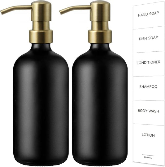 GMISUN Gold Soap Dispenser, 2 Pack Matte Black Glass Bathroom Hand Soap by GMISUN