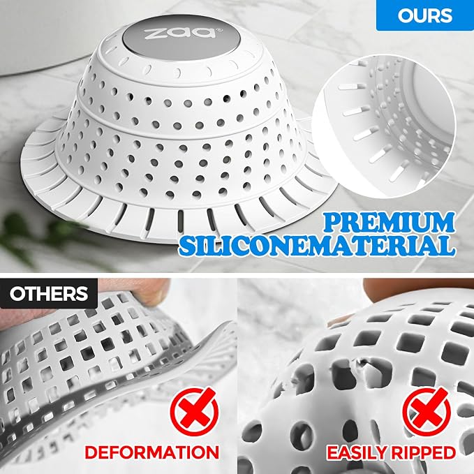 zaa Bathtub Drain Hair Catcher, Silicone Collapsible 1 Pack Drain Protector - Image 5