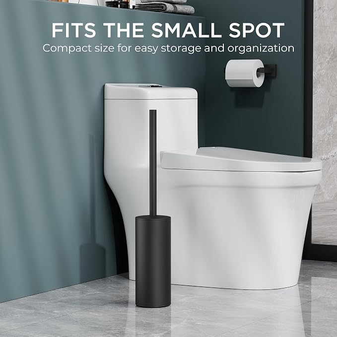 FORIOUS Toilet Brush and Holder Set Black, Heavy Duty 304 Stainless Steel Base - Image 6