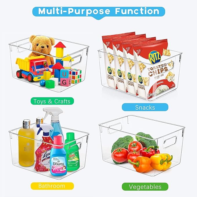Set of 8 Clear Plastic Storage Bins, 4 Large and 4 Small Stackable Storage - Image 3