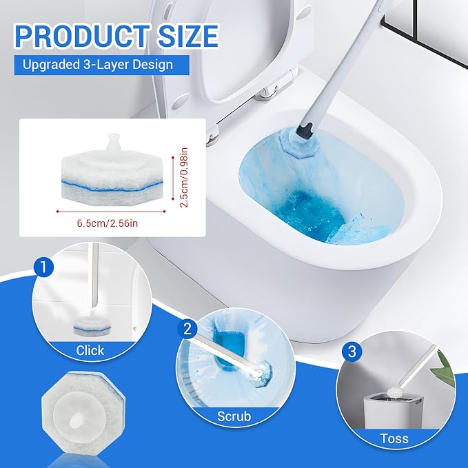 50PC Toilet Bowl Wand Refills, Disposable Toilet Brush Heads, Wall Mounted - Image 2