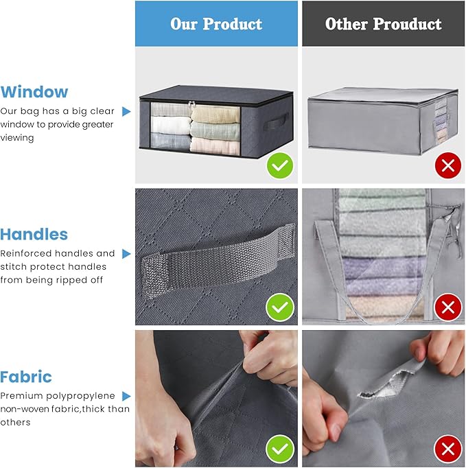 HomeHacks Storage 3-Pack Clothes Organizer Storage Bags Foldable Storage Box - Image 4
