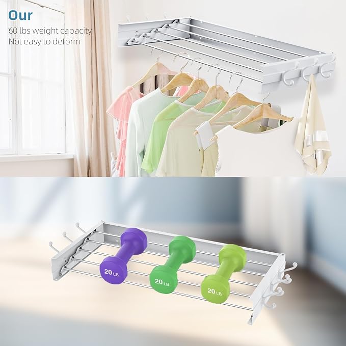 Laundry Drying Rack, Collapsible Wall Mounted Clothes Drying Rack - Image 7