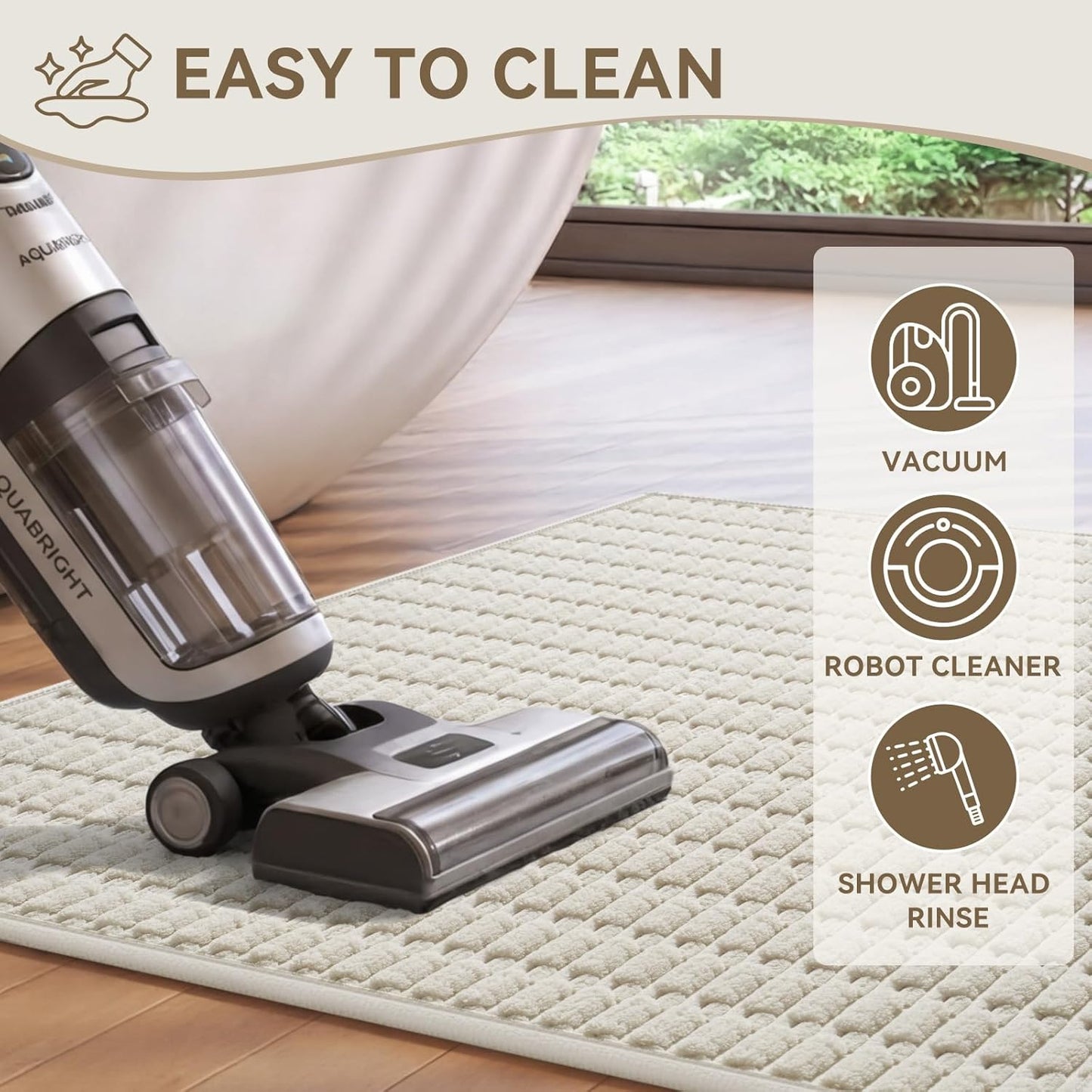Non-Slip Bath Mat with Rubber Backing, Washable Thin Bath Mats for Bathroom Floor, Absorbent Bathroom Rugs, Quick Dry, Fits Under Door Beige 16x24