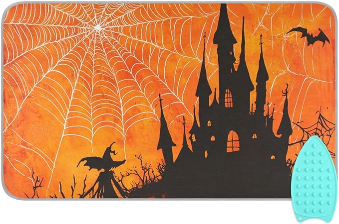Orange Halloween Bat Castle 01 Ironing Mat by Tatenale