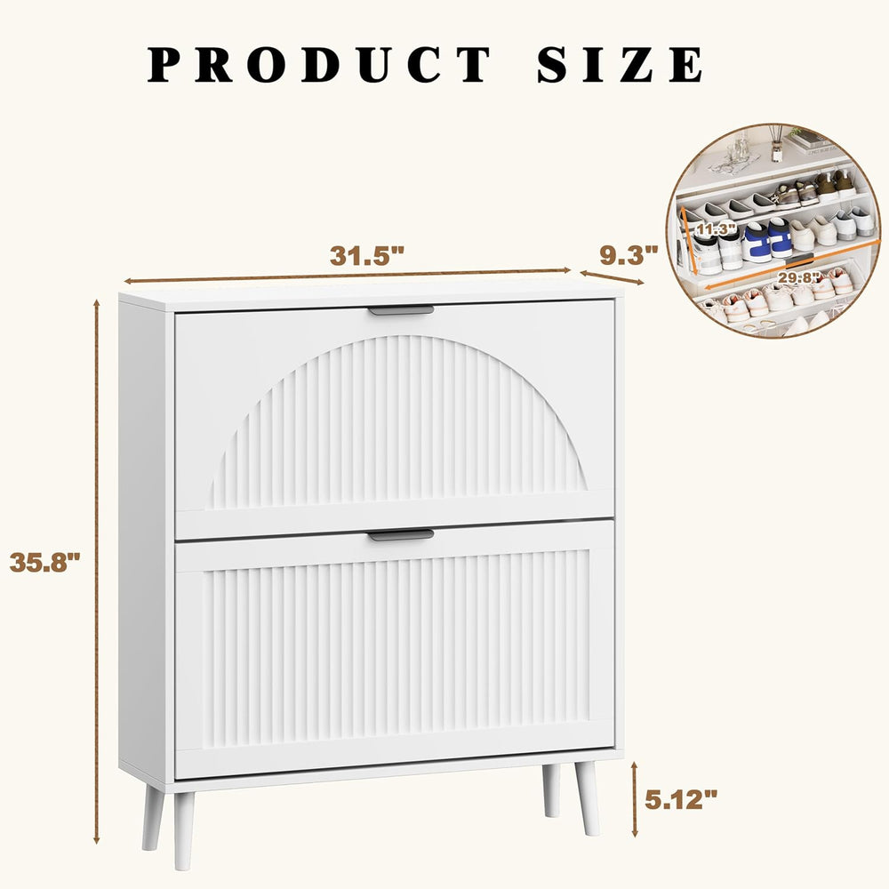 Shoe Storage Cabinet with 2 Flip Drawers, Narrow Wood Shoe Organizer Cabinet ...