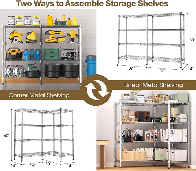 Himimi 4-Tier Heavy Duty Metal Storage Rack, 1200LBS Adjustable Wire Shelving - Image 5