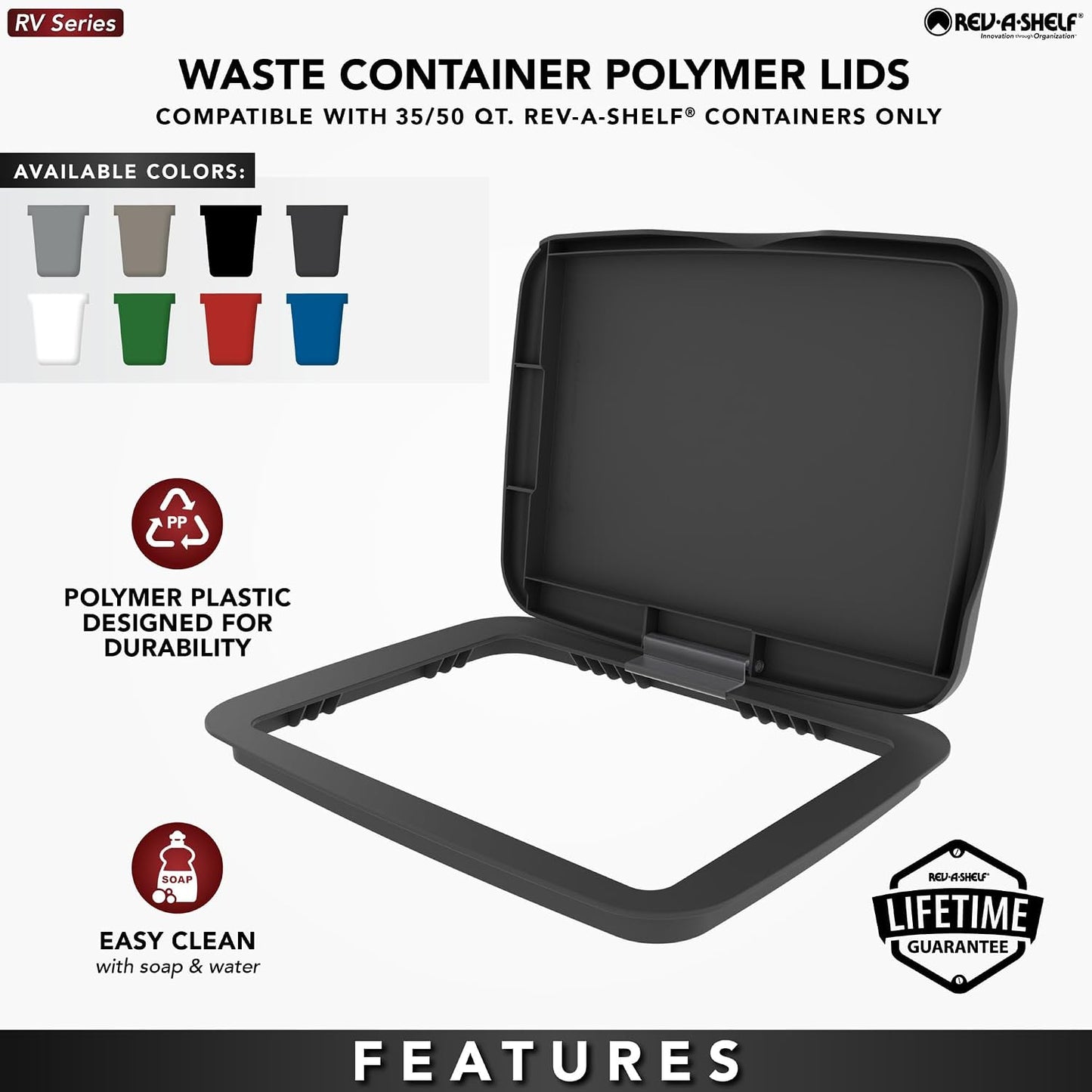 Rev-A-Shelf Gray Polymer Bi-Directional Lid 35 and 50 qt. Waste Containers