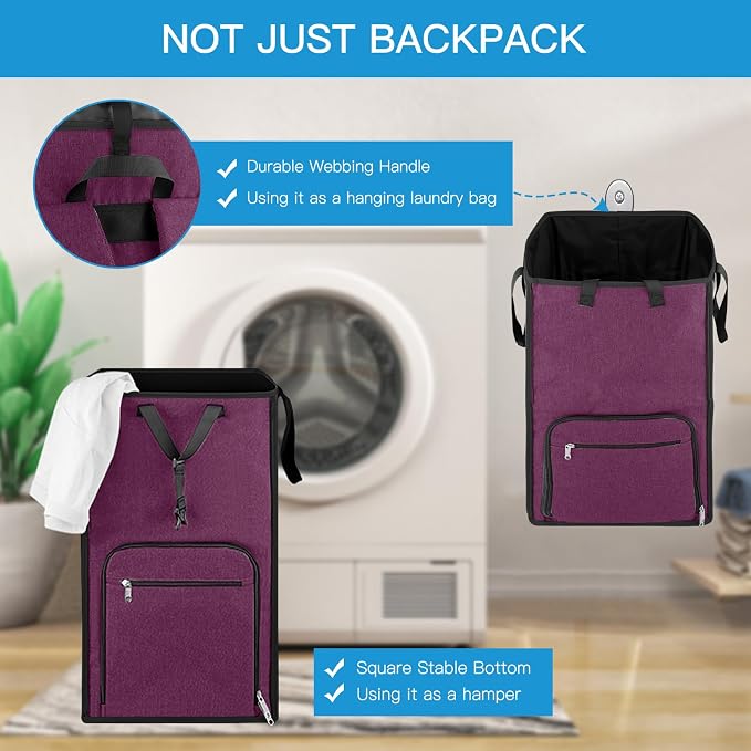 Bukere Laundry Tote Basket, Laundry Backpack Bag - Image 4