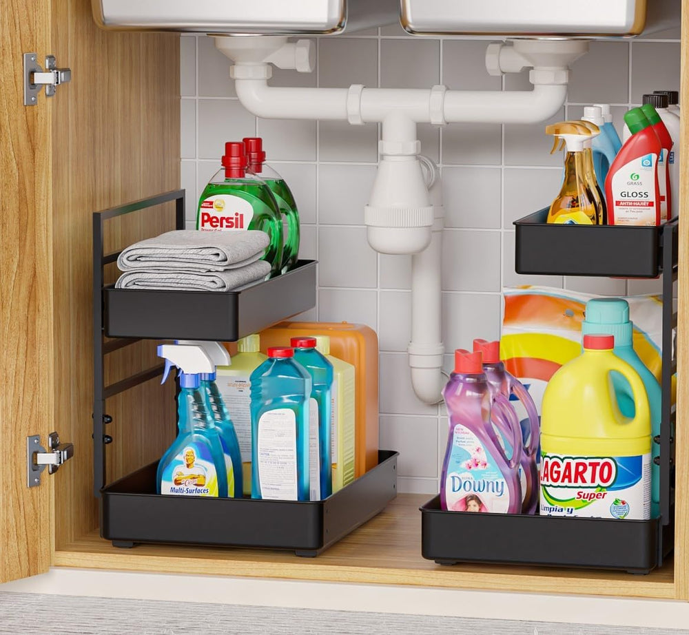 EVERIE Height Adjustable 2 Tier Metal Pull Out Slide Shelf Organizer