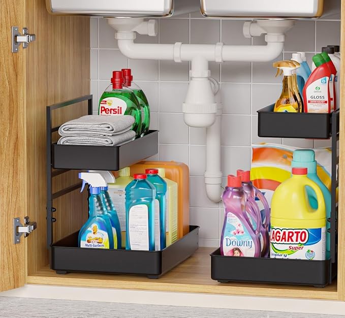 EVERIE Height Adjustable 2 Tier Metal Pull Out Slide Shelf Organizer by EVERIE