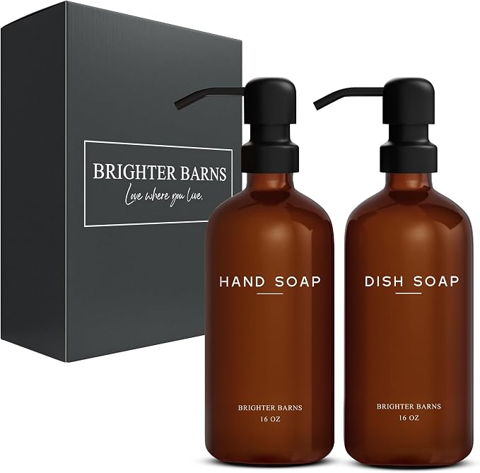 Amber Glass Hand and Dish Soap Dispenser Set by Brighter Barns - Image 8