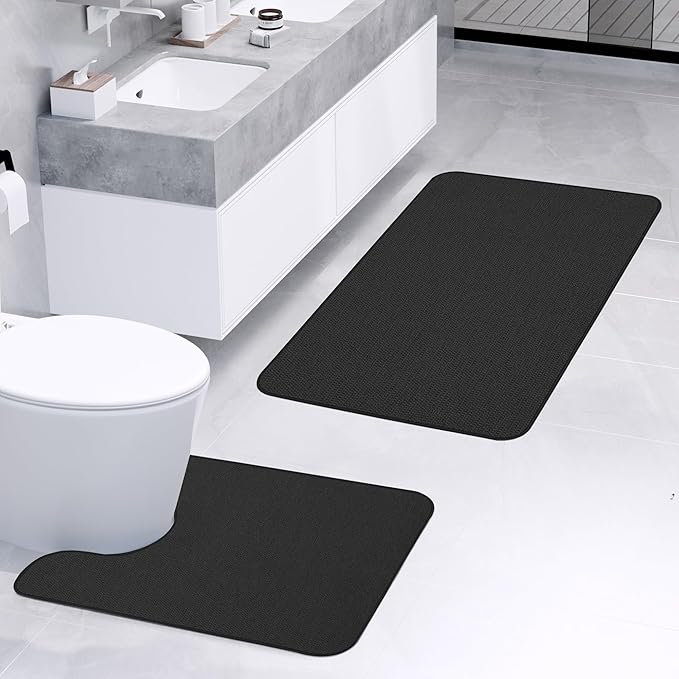 Bathroom Rugs Set 2 Pieces, Thin Bathroom Mats, Toilet Rugs, Quick Dry - Image 2