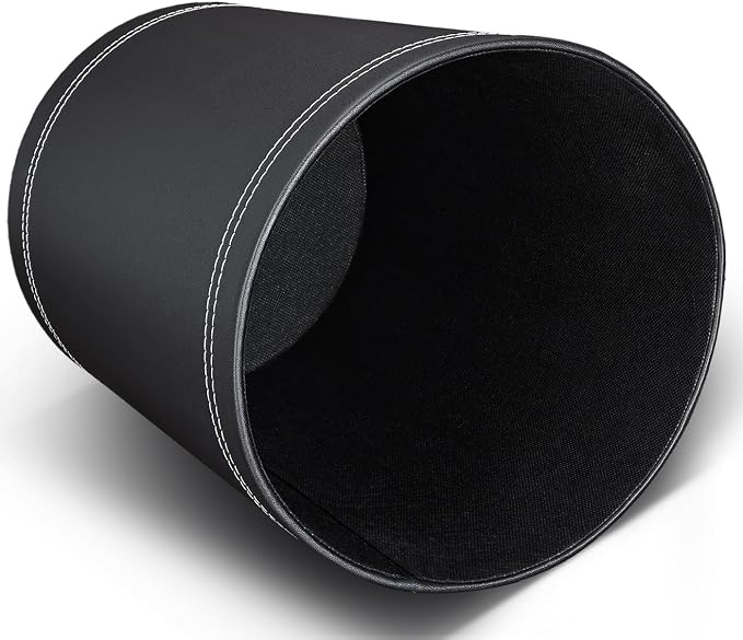 KINGFOM 3 Pack PU Leather Small Office Trash Can Wastebasket, Round Garbage - Image 7
