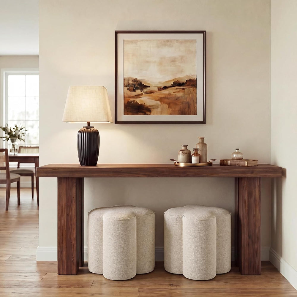 Zesthouse Flower Pouf Ottomans Foot Rest Set of 2, Linen Poofy Ottomans