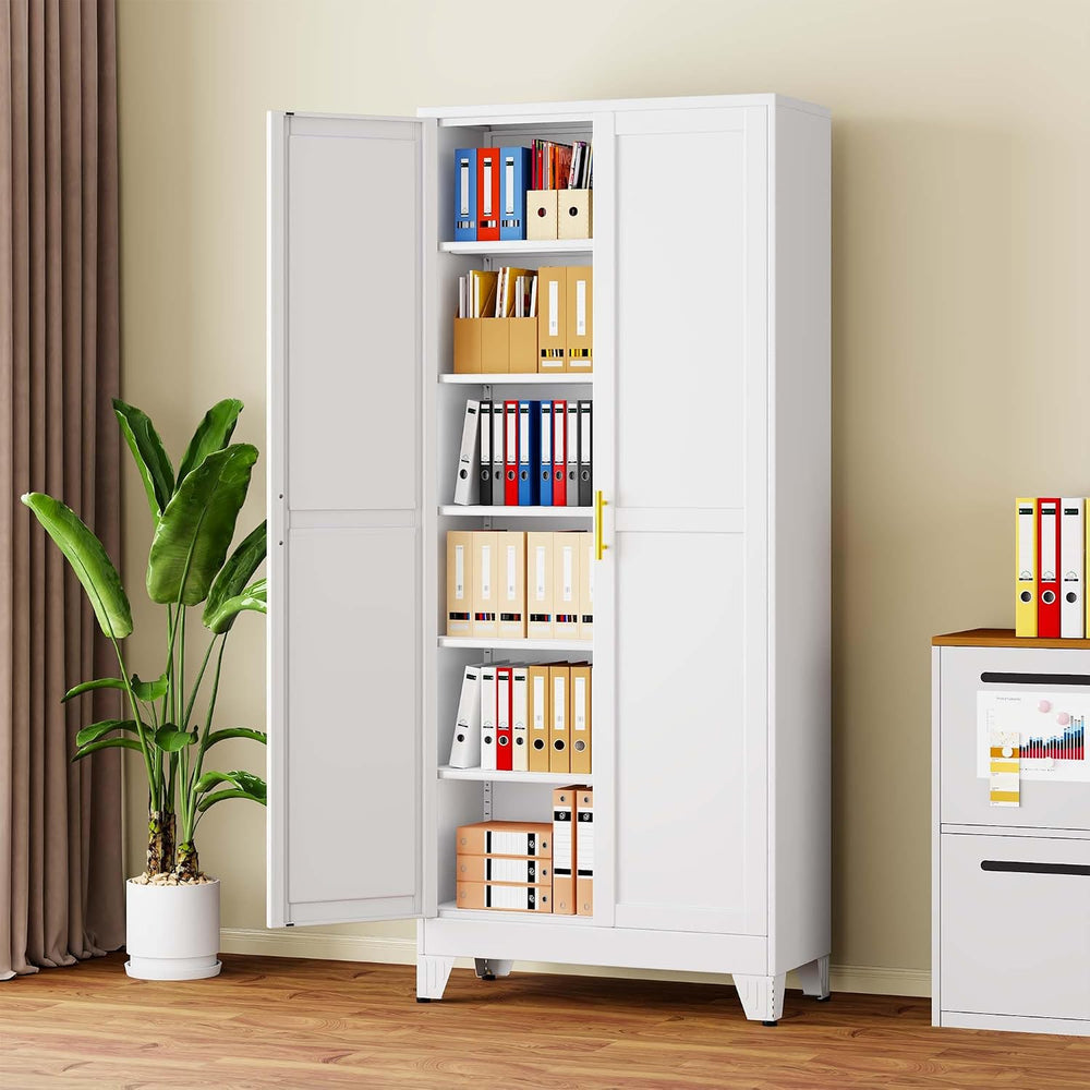 pozdeg 75" White Heavy Duty Metal Garage Storage Cabinet