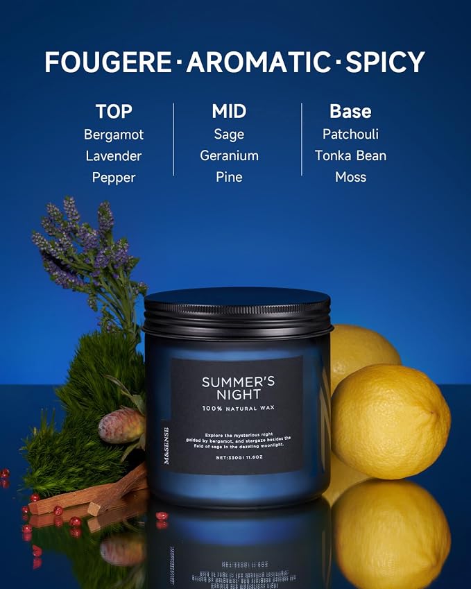 M&SENSE Summer's Night Scented Candle, 11.6oz Natural Soy Wax Clean Non Toxic - Image 2