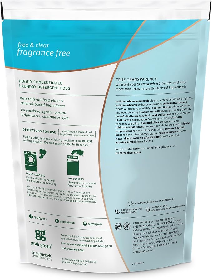 Grab Green 3-in-1 Laundry Detergent Pods, Fragrance Free, Plant and Mineral - Image 3