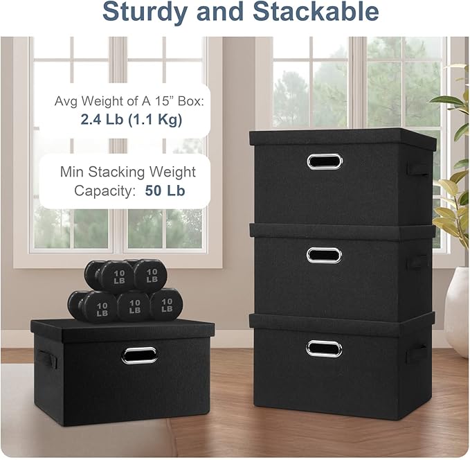 Medium 15" 21 Quart Collapsible Stackable Storage Bins - Image 4