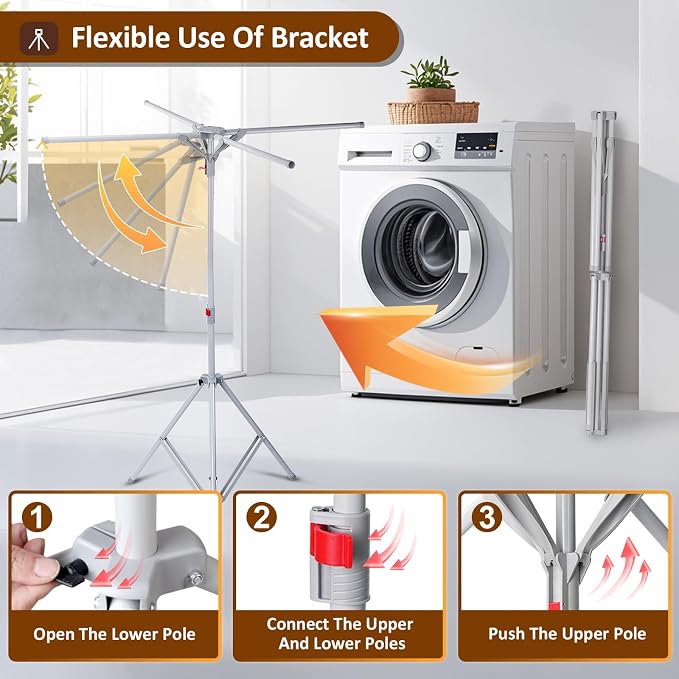 Tripod Drying Rack Height Adjustable, 2025 Upgraded Foldable Portable Standing - Image 4