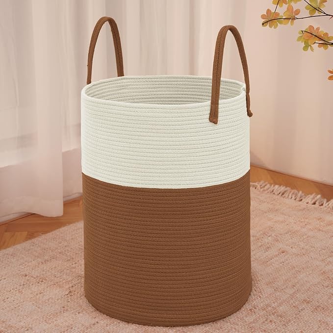 Large Woven Laundry Basket Hamper, 100L Cotton Rope Storage Bin by JMvicyroam