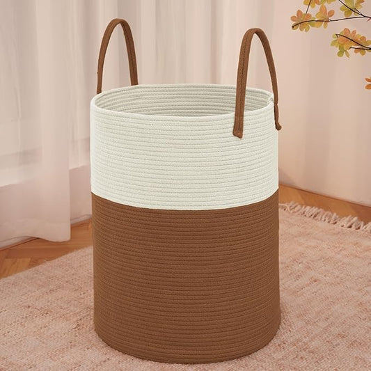 Large Woven Laundry Basket Hamper, 100L Cotton Rope Storage Bin by JMvicyroam