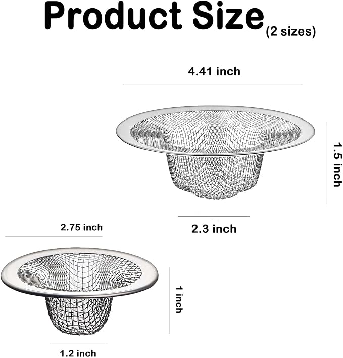 12PCS Stainless Steel Slop Basket Filter Trap, 2.75" & 4.41" Mesh Sink Drain - Image 3