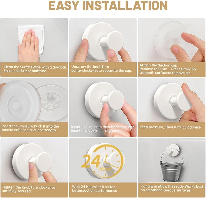 4pcs Suction Cup Hooks for Shower, Shower Towel Suction Hooks, No Drill Towel - Image 5