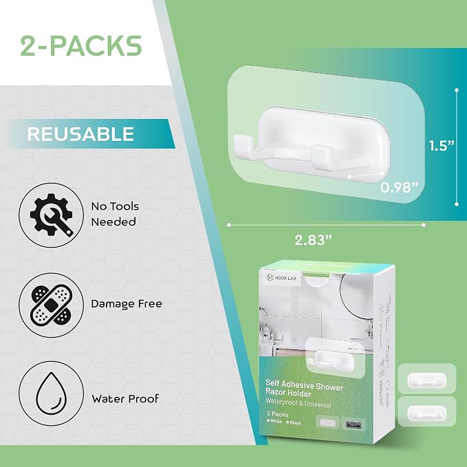 Hook LAB Self-Adhesive Shower Razor Holder, Removable & Reusable Waterproof - Image 7