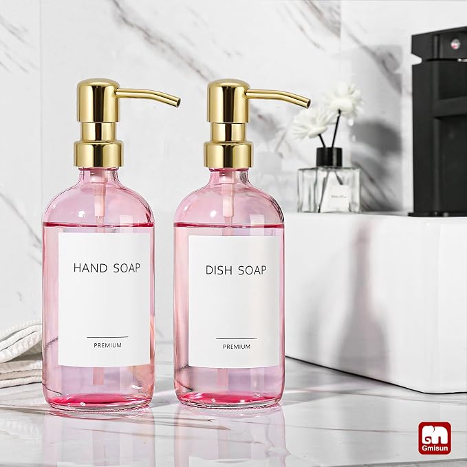 GMISUN Pink Soap Dispenser Bathroom, 2 Pack Kitchen Hand and Dish Soap - Image 4