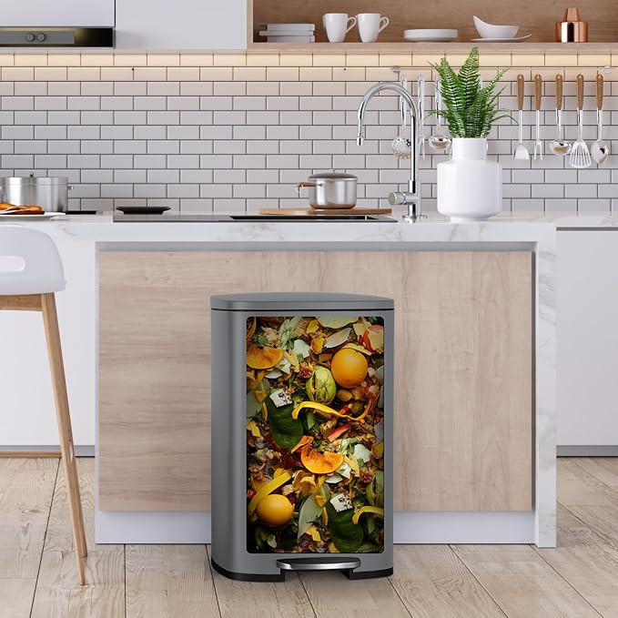 8 Gal Kitchen Trash Can, 30L Recycling or Garbage Bin, Brushed Stainless Steel - Image 7