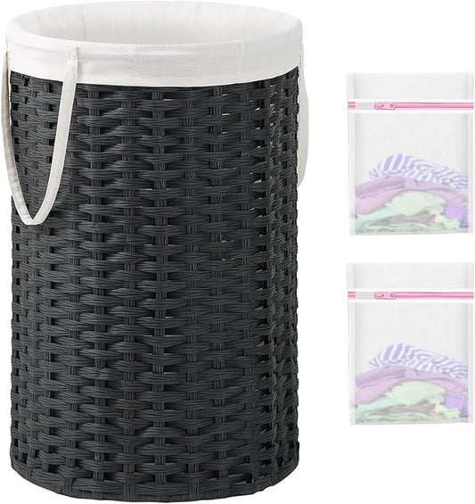 34.3 Gal Large Laundry Hamper Laundry Basket Round Handwoven Wicker Laundry by SETVSON