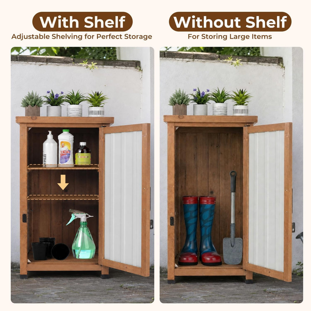 PetsCosset Small Outdoor Storage Cabinet Waterproof with Metal Top, Wood &amp...