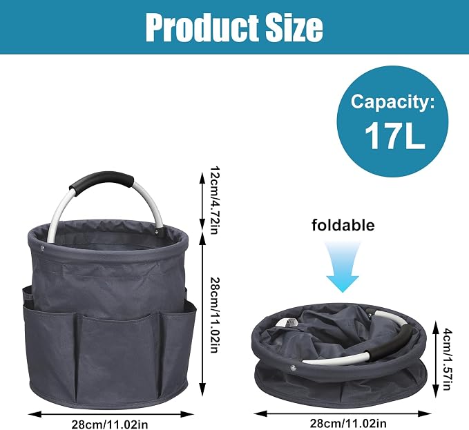 Qivine 17L Cleaning Caddy with Handle, Cleaning Supply Caddy Foldable Tool Bag - Image 2