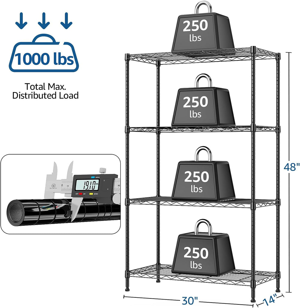 M MZG 1000 lbs 4Tier Shelf Metal Storage Shelves Wire Rack Closet Organizers ...