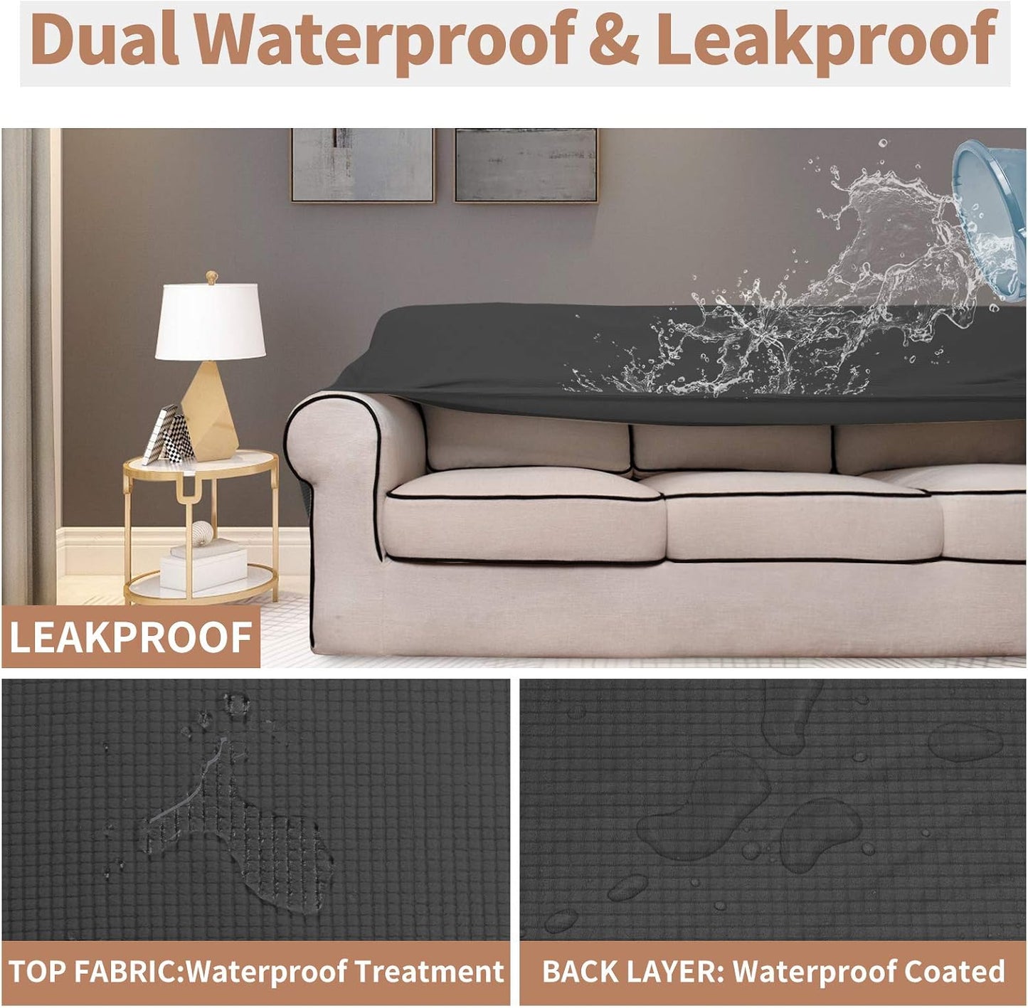 Easy-Going 100% Waterproof Couch Cover, Dual Waterproof Sofa Cover, Stretch Jacquard Sofa Slipcover, Furniture Protector for Kids, Pets, Dog and Cat (Sofa, Dark Gray)