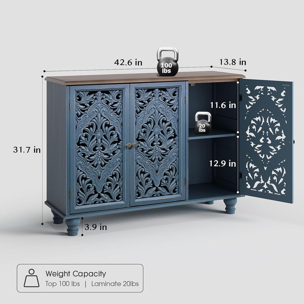 JOINICE 42.5" Accent Storage Cabinet with 3 Doors for Living Room,Blue