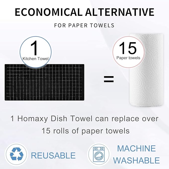Homaxy 100% Cotton Terry Kitchen Towels, Checkered Designed, Soft and Super - Image 6
