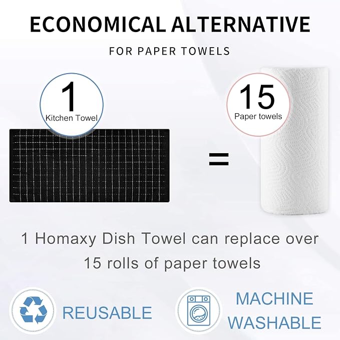 Homaxy 100% Cotton Terry Kitchen Towels, Checkered Designed, Soft and Super - Image 7