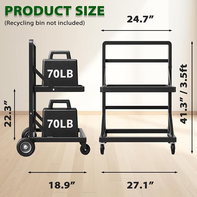 Recycling Cart, 2-Tier Recycle Bin Cart - Image 3