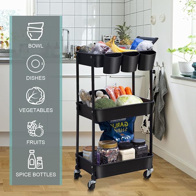 3-Tier Utility Rolling Cart, Mobile Utility Cart - Image 7