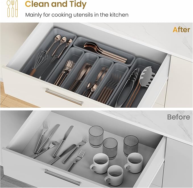 7 Pack Silicone Silverware Drawer Organizer, DIY Free Combination Kitchen - Image 7