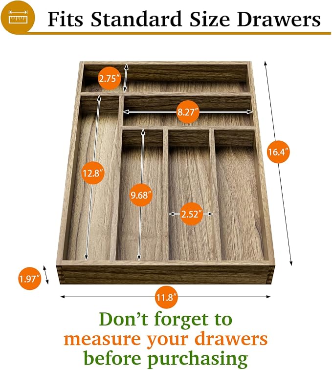 Acacia Wood Silverware Drawer Organizer, Kitchen Utensil Cutlery Drawer - Image 2