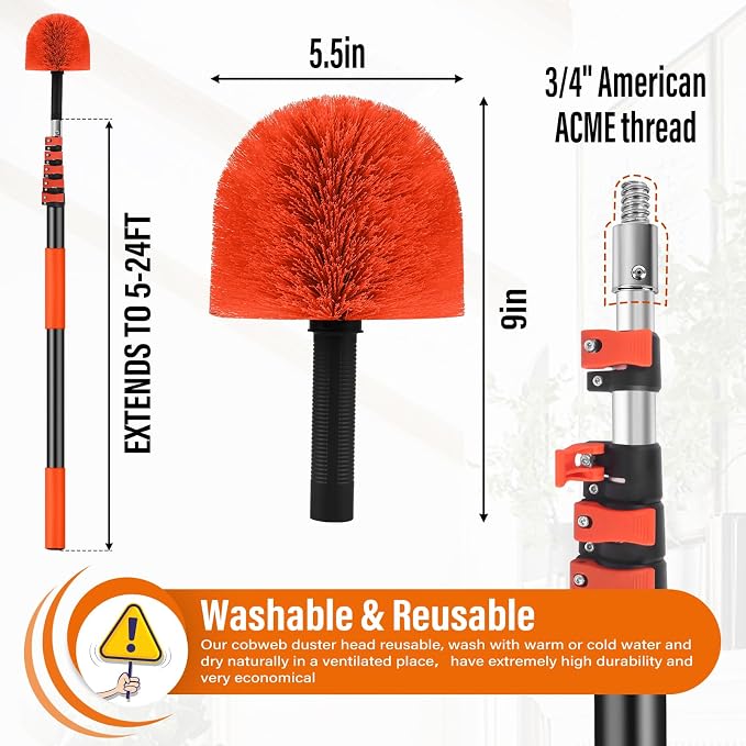 30FT Reach Cobweb Duster with Extension Pole, Spider Web Brush - Image 2