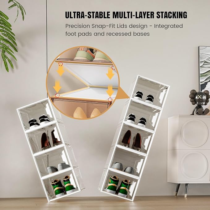 Shoe Storage Boxes Stackable, X-Large Plastic Clear Shoe Organizers - Image 3