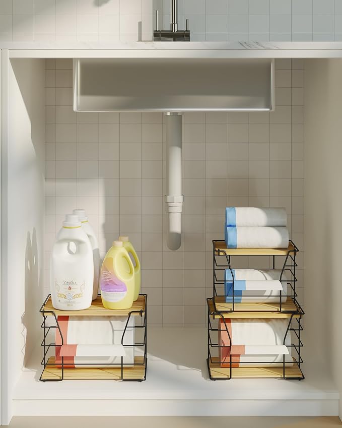 3 Pack Trash Bag Holder/Dispenser, Stackable Storage Laundry Kitchen Organizers - Image 6