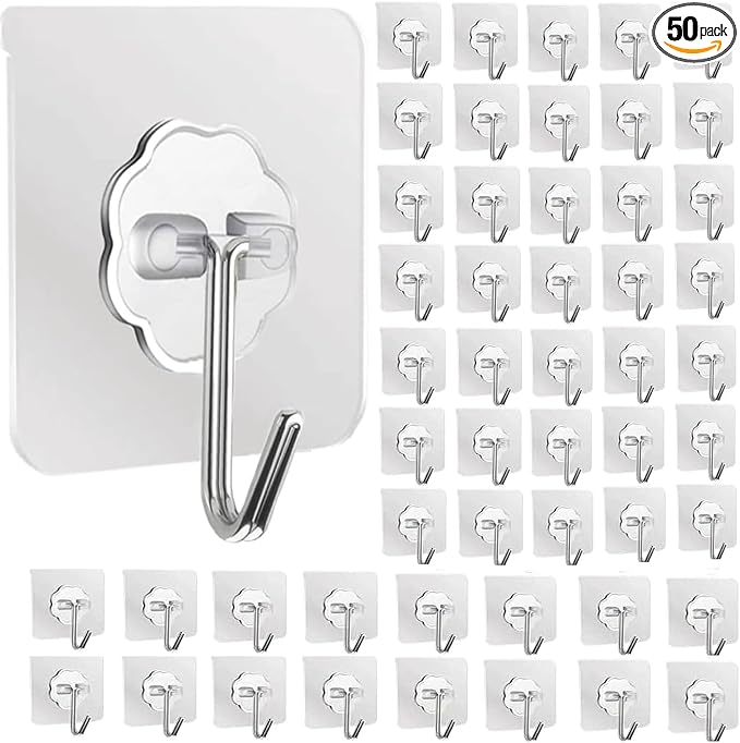 DDMY Hooks for Hanging, 50 Pack Wall Hooks 50lb Transparent Reusable Waterproof by DDMY